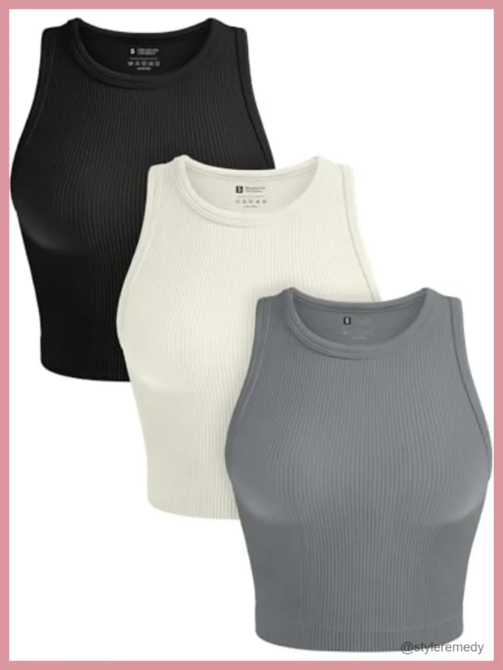 3 Pack Seamless Ribbed Crop Tank Tops High Neck Racerback Yoga Gym Shirts